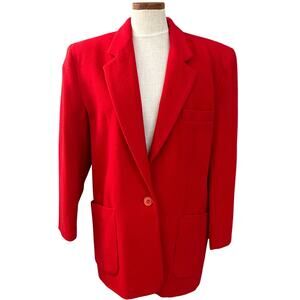 Vintage David Benjamin Red Wool Blazer 12 80s Power Shoulder One Button Lined